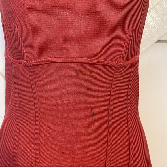 Herve Leger Corset Seam Square Neck Knit Bandage Mini Dress Pink Sz S - Picture 5 of 11